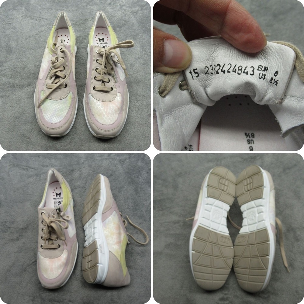 Mephisto Sneakers Women 8.5/9 White Ylona Leather Lace-Up Lightweight Mismatch